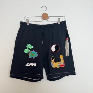 Jungles Connection Chenille Embroidered Logo Black Athletic Shorts